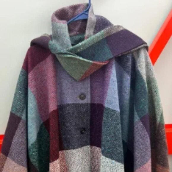 John Malloy dongal tweed Colorful Plaid Wool cape/Coat OS - Picture 1 of 7